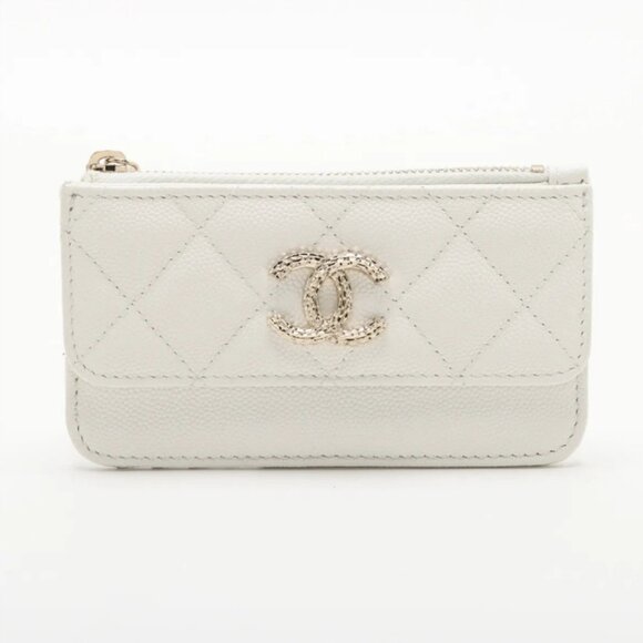 Chanel CC Logo Matelasse Caviar Skin Coin Card Wallet White - Picture 1 of 4